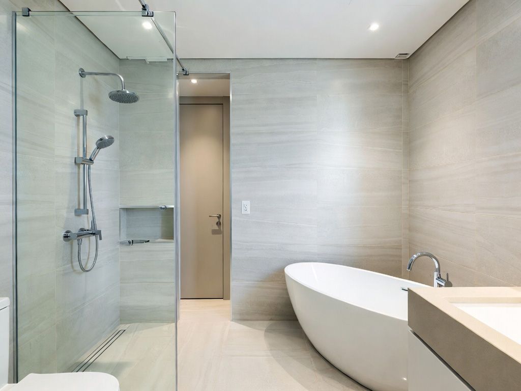 Bathtub installation in a modern bathroom.