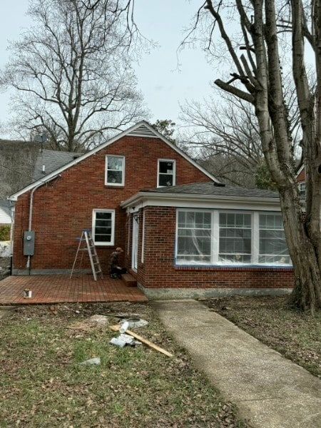 House siding and trim during an exterior painting project.