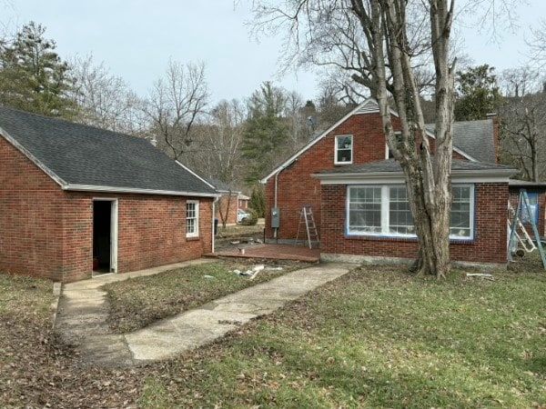 Exterior wall and trim detail during residential painting.