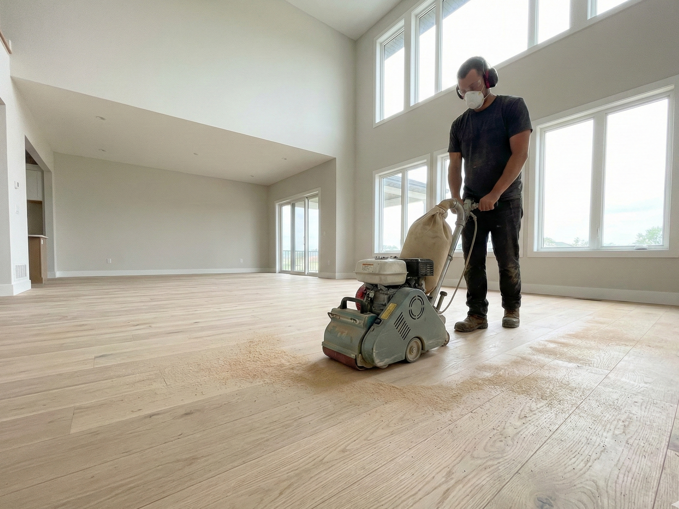Hardwood floor finishing in progress.